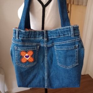 Denim Tote Bag with Patch Detail